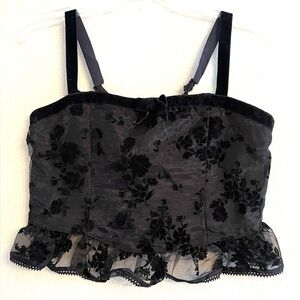 Thirty/Thirty LA Velvet Burnout Floral Peplum Cami Top Coquette Whimsigoth M